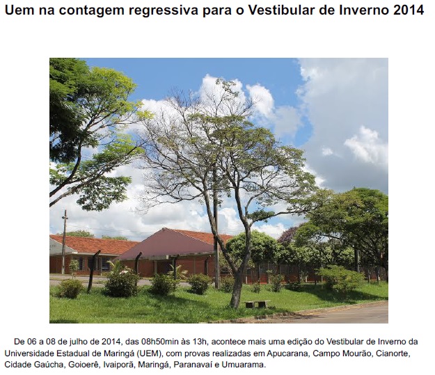 Uem na contagem regressiva para o Vestibular de Inverno 2014